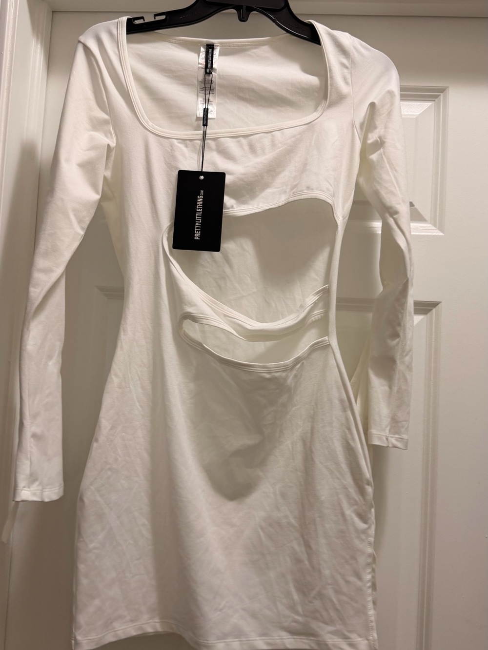 PrettyLittleThing White Long Sleeve Cutout Bodycon Mini Dress